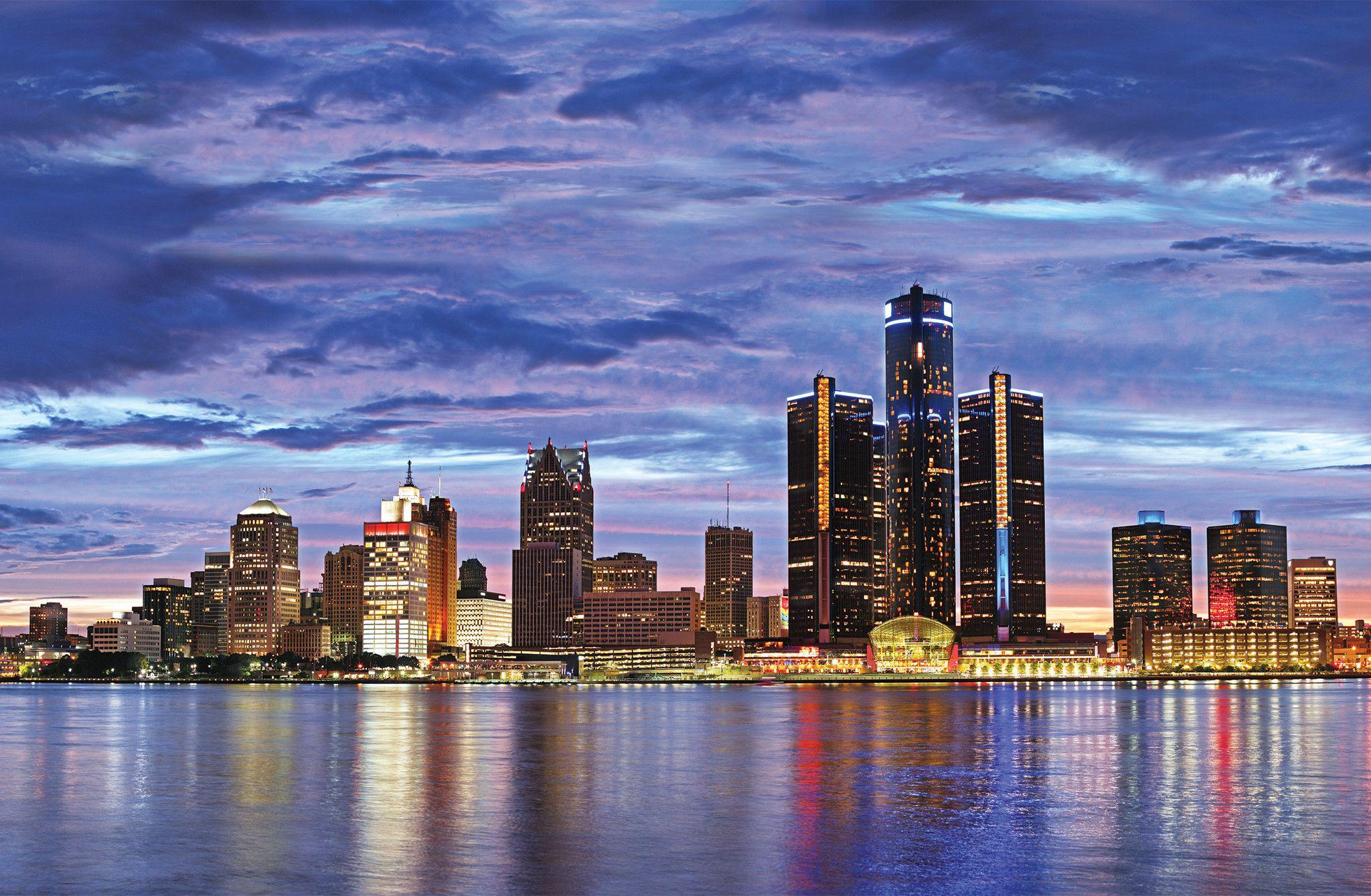 Detroit skyline at night